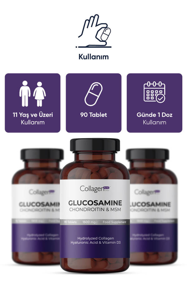 Glukozamin, Kondroitin & MSM, Hidrolize Kolajen, D3 Vitamini, 1500 mg x 90 Tablet - 14