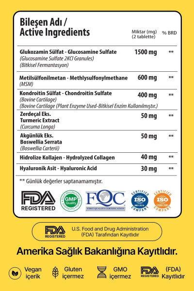 Glukozamin Kondroitin MSM Kolajen Kurkumin Tablet 1500 Mg - 5