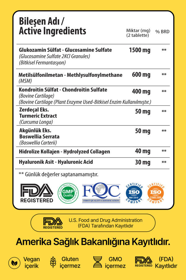 Glukozamin Kondroitin MSM Kolajen Kurkumin Tablet 1500 Mg - 11