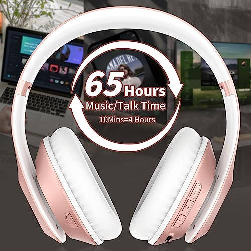 Glynzak Simsiz Bluetooth Quloqchinlari Quloq Ustida 65 soat O'ynash Vaqti HiFi Stereo Quloqchin Mikrofonli va 6EQ Rejimli Katlanadigan Bluetooth V5.3 Quloqchin Sayohat Smartfoni Kompyuter Noutbuk uchun Oltin Rang - 8