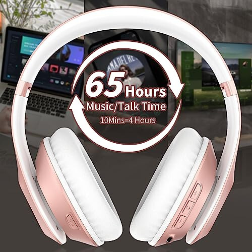 Glynzak Wireless Bluetooth Headphones Over Ear 65H Playtime HiFi Stereo Headset with Microphone and 6EQ Modes Foldable Bluetooth V5.3 Headphones for Travel Smartphone Computer Laptop Rose Gold - 8