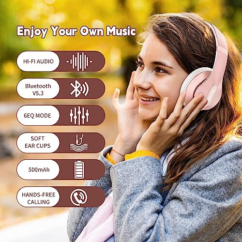 Glynzak Wireless Bluetooth Headphones Over Ear 65H Playtime HiFi Stereo Headset with Microphone and 6EQ Modes Foldable Bluetooth V5.3 Headphones for Travel Smartphone Computer Laptop Rose Gold - 11