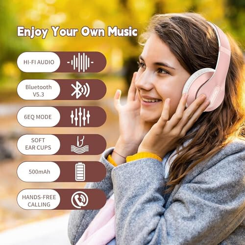 Glynzak Wireless Bluetooth Headphones Over Ear 65H Playtime HiFi Stereo Headset with Microphone and 6EQ Modes Foldable Bluetooth V5.3 Headphones for Travel Smartphone Computer Laptop Rose Gold - 6