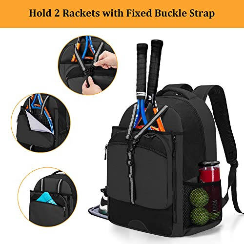 GOBUROS Tennis Backpack for Men/Women, Tennis Bag with Separate Ventilated Shoe Compartment, Multifunctional Sports Bag for Tennis/Badminton/Pickleball/Squach Racket and Accessories - 2