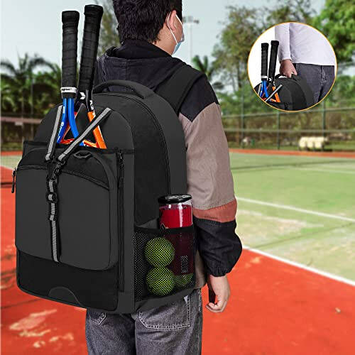 GOBUROS Tennis Backpack for Men/Women, Tennis Bag with Separate Ventilated Shoe Compartment, Multifunctional Sports Bag for Tennis/Badminton/Pickleball/Squach Racket and Accessories - 5