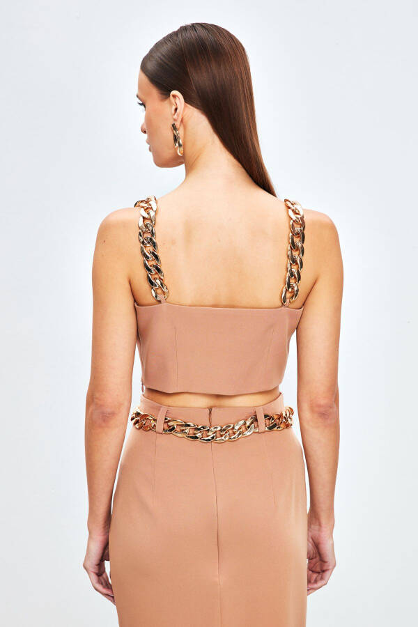 Gold Chain Strap Crop Blouse - CAMEL - 4