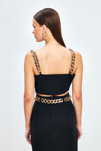 Gold Chain Strappy Crop Top - BLACK - 5