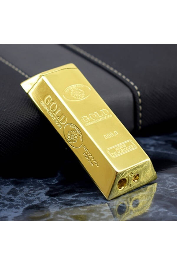 Gold Lighter Refillable in the Shape of a Gold Bar - 1