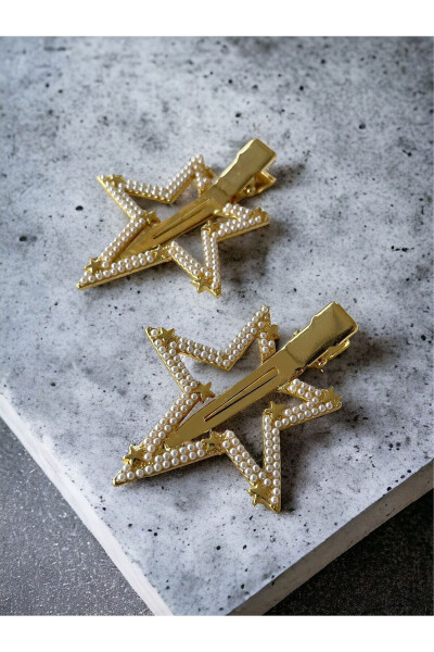 Gold Pearl Star Figured 2-Pack Clip Barrette - 5.5 cm - 1