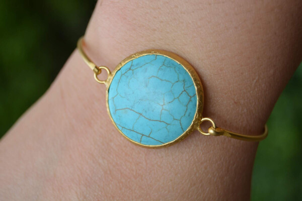 Gold Plated Bracelet with Turquoise Stone - 1