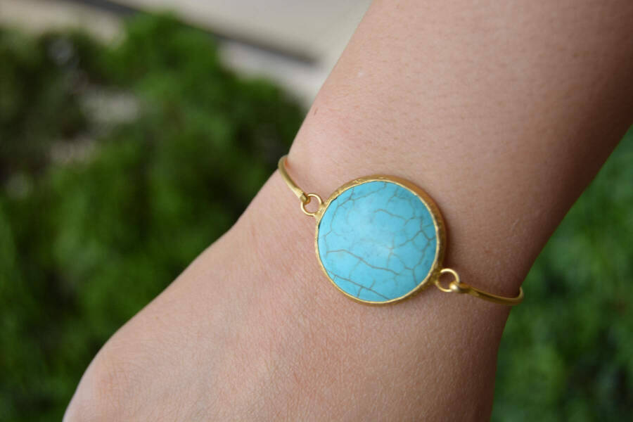 Gold Plated Bracelet with Turquoise Stone - 3