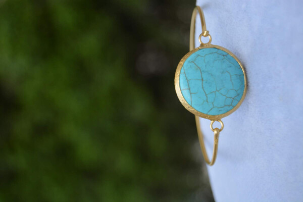 Gold Plated Bracelet with Turquoise Stone - 4