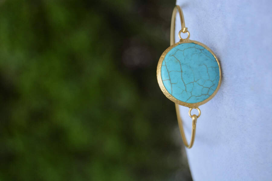 Gold Plated Bracelet with Turquoise Stone - 4