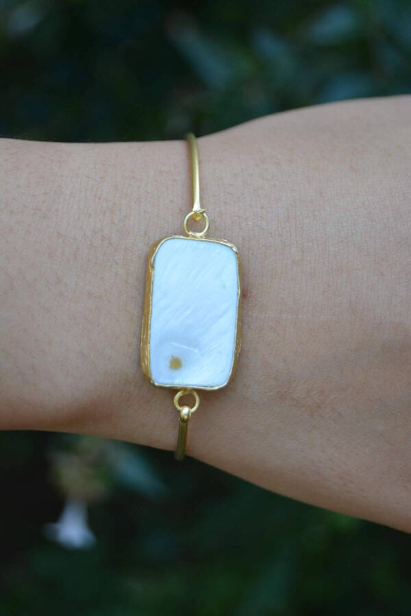 Gold Plated Women's Bracelet with Mother-of-Pearl - 3