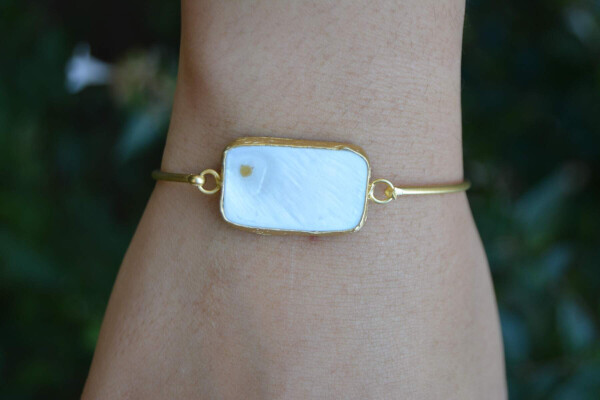 Gold Plated Women's Bracelet with Mother-of-Pearl - 6