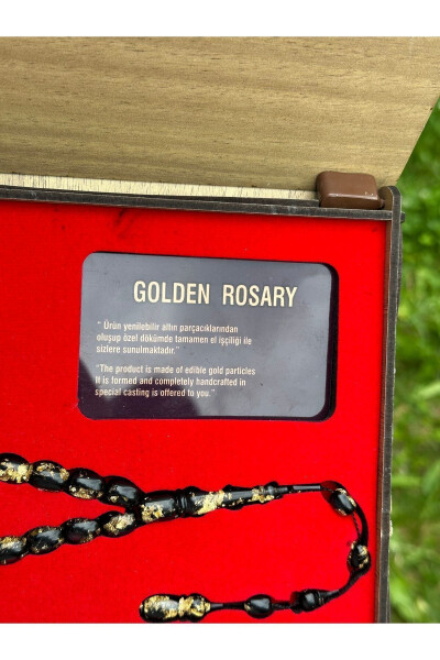 Golden Rosary, Amber Prayer Beads with Certificate and Wooden Box with Name Engraved - 3