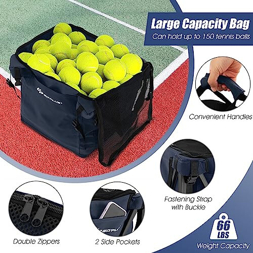 Goplus Foldable Tennis Ball Hopper, Lightweight Aluminum Tennis Ball Basket with Wheels, Removable Bag, Side Pockets, Carry Bag, Portable Sports Teaching Cart Holds 150 Tennis Balls - 4