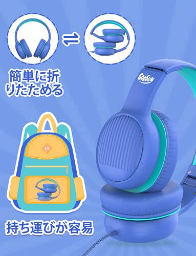 Gorsun Premium A66 Kids Headphones with 85dB/94dB Volume Limited, in-line HD Mic, Audio Sharing, Foldable Toddler Headphones, Adjustable, Children Headphones Over-Ear for School Travel, Blue - 12