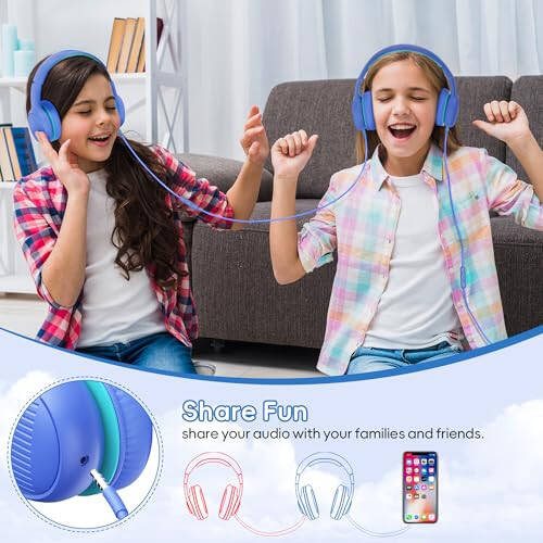 Gorsun Premium A66 Kids Headphones with 85dB/94dB Volume Limited, in-line HD Mic, Audio Sharing, Foldable Toddler Headphones, Adjustable, Children Headphones Over-Ear for School Travel, Blue - 3