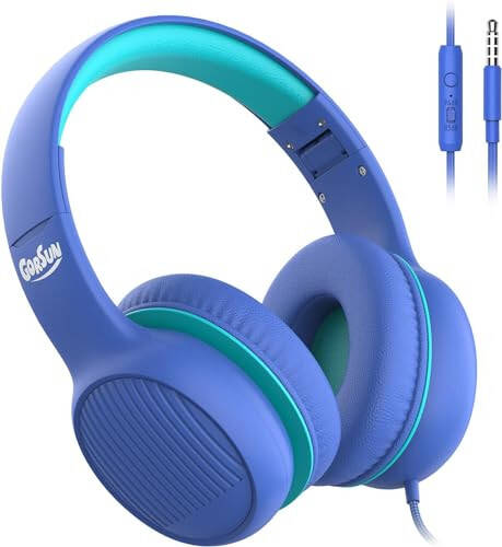 Gorsun Premium A66 Kids Headphones with 85dB/94dB Volume Limited, in-line HD Mic, Audio Sharing, Foldable Toddler Headphones, Adjustable, Children Headphones Over-Ear for School Travel, Blue - 6