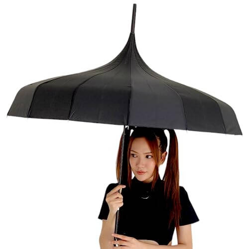 Gothic Black Pagoda Umbrella - Perfect For Rain Or Shine, Ideal For Vampires, Gothic Enthusiasts, And Lovers Of Unique Style - 2