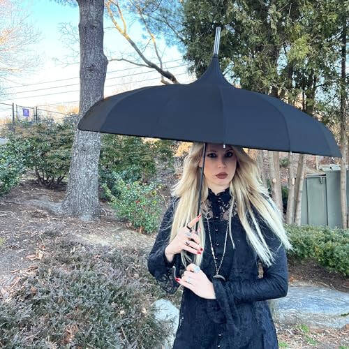 Gothic Black Pagoda Umbrella - Perfect For Rain Or Shine, Ideal For Vampires, Gothic Enthusiasts, And Lovers Of Unique Style - 3