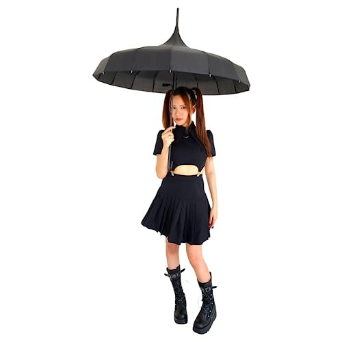 Gothic Black Pagoda Umbrella - Perfect For Rain Or Shine, Ideal For Vampires, Gothic Enthusiasts, And Lovers Of Unique Style - 6