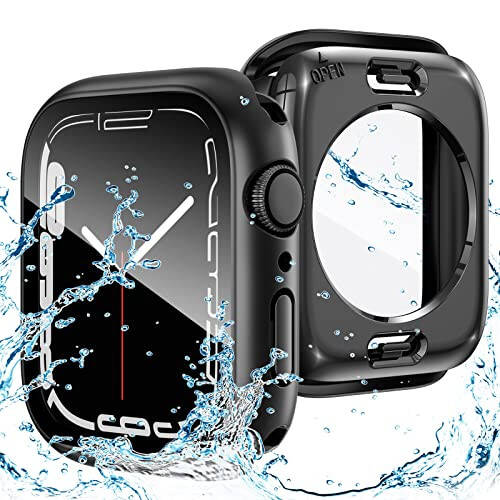 Goton 2 in 1 Waterproof Case for Apple Watch Screen Protector 44mm SE 2nd Gen Series 6 5 4, 360 Protective Glass Face Cover Hard PC Bumper + Back Frame for iWatch Accessories 44 mm - 1