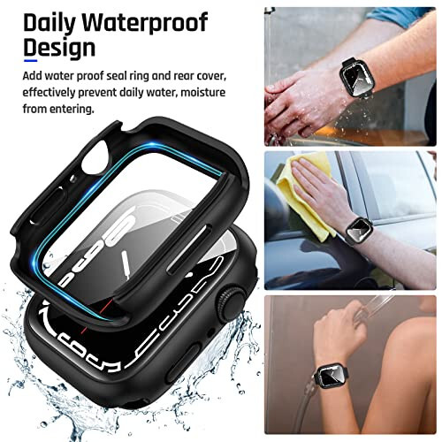 Goton 2 in 1 Waterproof Case for Apple Watch Screen Protector 44mm SE 2nd Gen Series 6 5 4, 360 Protective Glass Face Cover Hard PC Bumper + Back Frame for iWatch Accessories 44 mm - 3