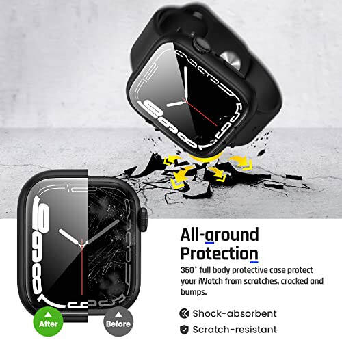 Goton 2 in 1 Waterproof Case for Apple Watch Screen Protector 44mm SE 2nd Gen Series 6 5 4, 360 Protective Glass Face Cover Hard PC Bumper + Back Frame for iWatch Accessories 44 mm - 6