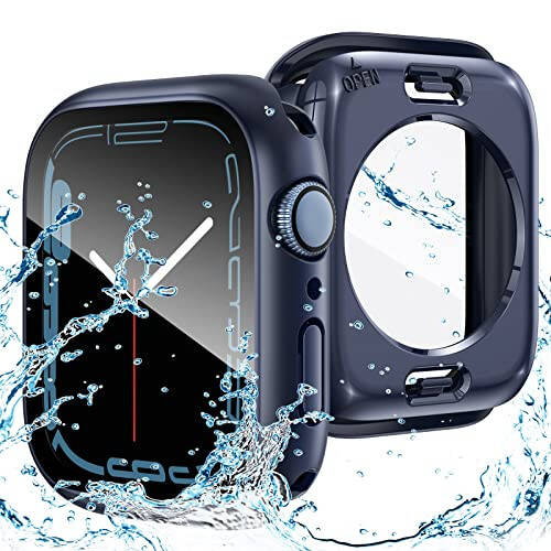 Goton 2 in 1 Waterproof Case for Apple Watch Screen Protector 44mm SE 2nd Gen Series 6 5 4, 360 Protective Glass Face Cover Hard PC Bumper + Back Frame for iWatch Accessories 44 mm - 1