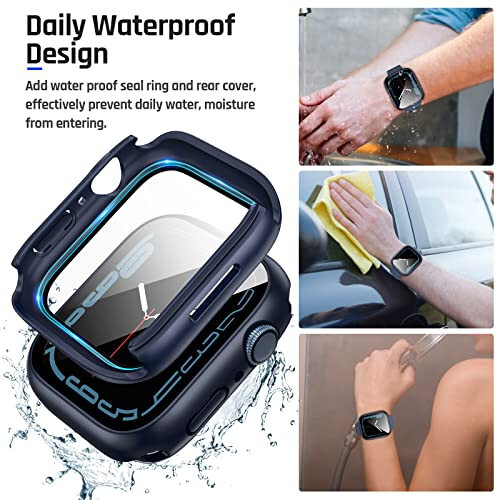 Goton 2 in 1 Waterproof Case for Apple Watch Screen Protector 44mm SE 2nd Gen Series 6 5 4, 360 Protective Glass Face Cover Hard PC Bumper + Back Frame for iWatch Accessories 44 mm - 3