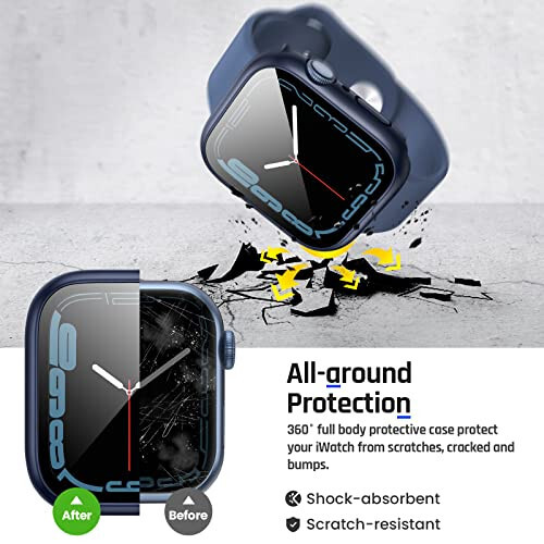 Goton 2 in 1 Waterproof Case for Apple Watch Screen Protector 44mm SE 2nd Gen Series 6 5 4, 360 Protective Glass Face Cover Hard PC Bumper + Back Frame for iWatch Accessories 44 mm - 6