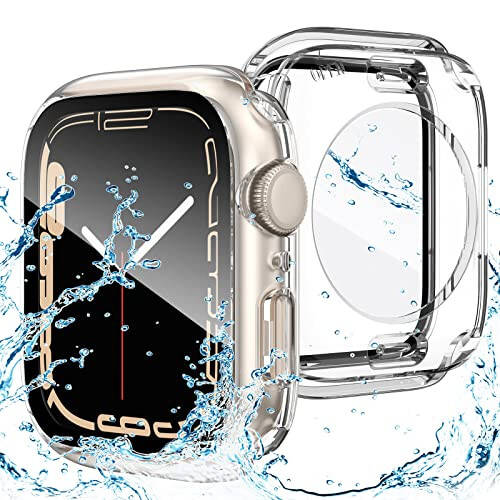 Goton 2 in 1 Waterproof Case for Apple Watch Screen Protector 44mm SE 2nd Gen Series 6 5 4, 360 Protective Glass Face Cover Hard PC Bumper + Back Frame for iWatch Accessories 44 mm - 1