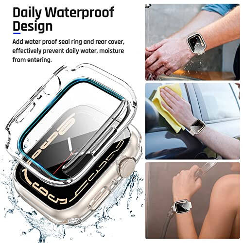 Goton 2 in 1 Waterproof Case for Apple Watch Screen Protector 44mm SE 2nd Gen Series 6 5 4, 360 Protective Glass Face Cover Hard PC Bumper + Back Frame for iWatch Accessories 44 mm - 3