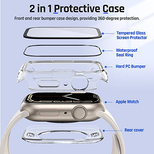 Goton 2 in 1 Waterproof Case for Apple Watch Screen Protector 44mm SE 2nd Gen Series 6 5 4, 360 Protective Glass Face Cover Hard PC Bumper + Back Frame for iWatch Accessories 44 mm - 5