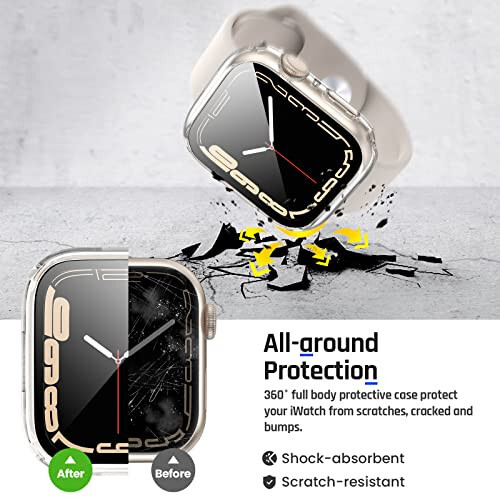 Goton 2 in 1 Waterproof Case for Apple Watch Screen Protector 44mm SE 2nd Gen Series 6 5 4, 360 Protective Glass Face Cover Hard PC Bumper + Back Frame for iWatch Accessories 44 mm - 6