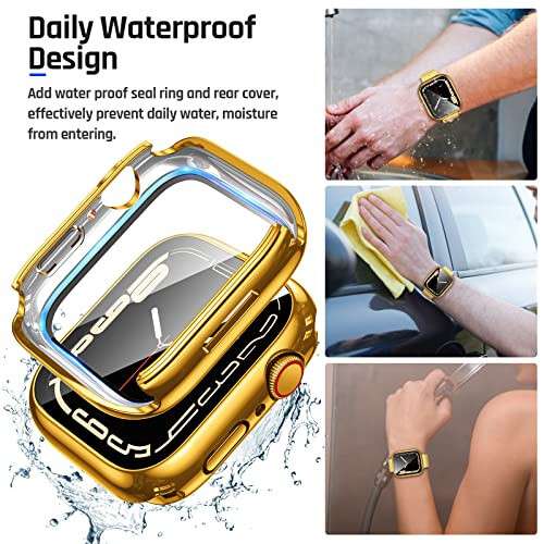 Goton 2 in 1 Waterproof Case for Apple Watch Screen Protector 44mm SE 2nd Gen Series 6 5 4, 360 Protective Glass Face Cover Hard PC Bumper + Back Frame for iWatch Accessories 44 mm - 3