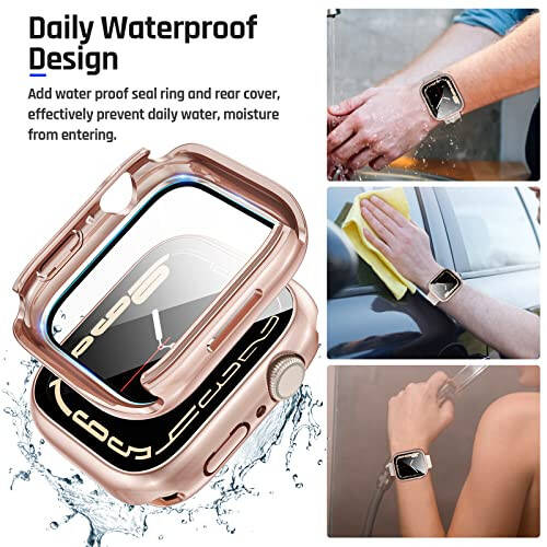 Goton 2 in 1 Waterproof Case for Apple Watch Screen Protector 44mm SE 2nd Gen Series 6 5 4, 360 Protective Glass Face Cover Hard PC Bumper + Back Frame for iWatch Accessories 44 mm - 3