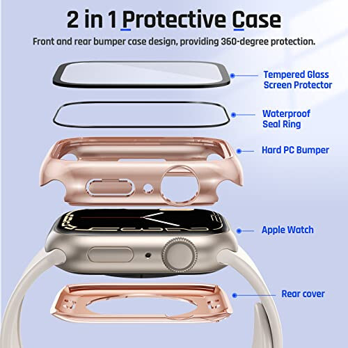 Goton 2 in 1 Waterproof Case for Apple Watch Screen Protector 44mm SE 2nd Gen Series 6 5 4, 360 Protective Glass Face Cover Hard PC Bumper + Back Frame for iWatch Accessories 44 mm - 5