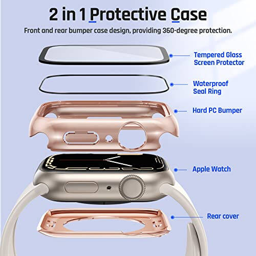 Goton 2 in 1 Waterproof Case for Apple Watch Screen Protector 44mm SE 2nd Gen Series 6 5 4, 360 Protective Glass Face Cover Hard PC Bumper + Back Frame for iWatch Accessories 44 mm - 5