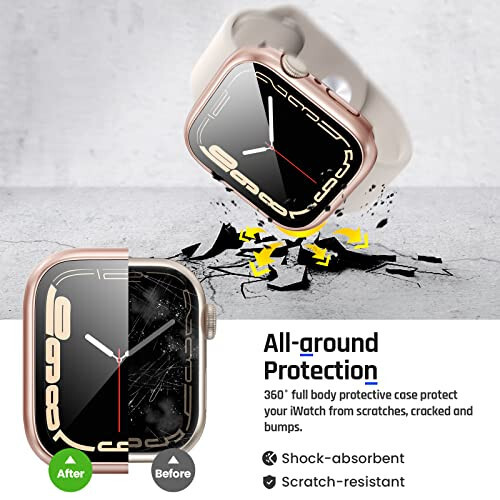 Goton 2 in 1 Waterproof Case for Apple Watch Screen Protector 44mm SE 2nd Gen Series 6 5 4, 360 Protective Glass Face Cover Hard PC Bumper + Back Frame for iWatch Accessories 44 mm - 6