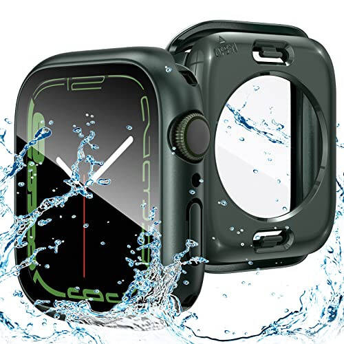 Goton 2 in 1 Waterproof Case for Apple Watch Series 9 8 7 Screen Protector 41mm, 360 Protective Glass Face Cover Hard PC Bumper + Back Frame for iWatch Accessories 41 mm - 1