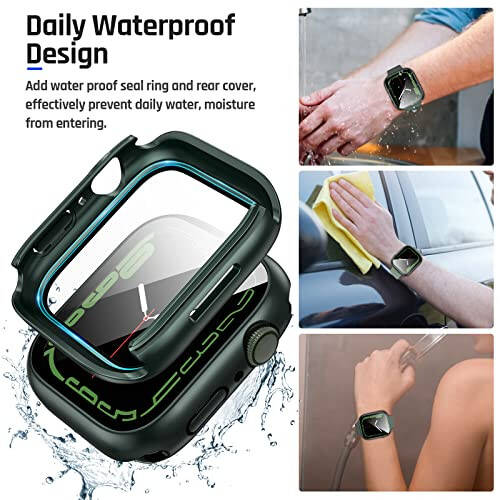 Goton 2 in 1 Waterproof Case for Apple Watch Series 9 8 7 Screen Protector 41mm, 360 Protective Glass Face Cover Hard PC Bumper + Back Frame for iWatch Accessories 41 mm - 3