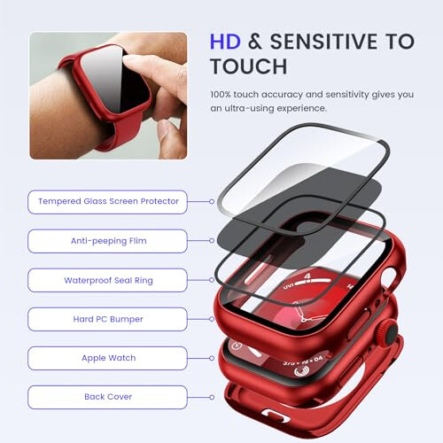 Goton 2-in-1 Waterproof Privacy Case for Apple Watch Screen Protector 40mm SE Series 6 5 4, Front Anti Spy Tempered Glass Face Cover Back Bumper for iWatch Accessories 40 mm - 5