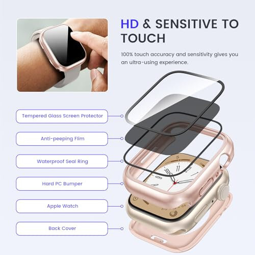 Goton 2-in-1 Waterproof Privacy Case for Apple Watch Screen Protector 40mm SE Series 6 5 4, Front Anti Spy Tempered Glass Face Cover Back Bumper for iWatch Accessories 40 mm - 7