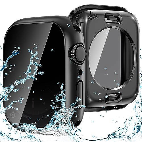 Goton 2-in-1 Waterproof Privacy Case for Apple Watch Screen Protector 44mm SE Series 6 5 4, Front Anti Spy Tempered Glass Face Cover Back Bumper for iWatch Accessories 44 mm - 1