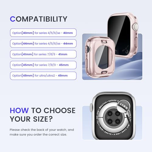 Goton 2-in-1 Waterproof Privacy Case for Apple Watch Screen Protector 44mm SE Series 6 5 4, Front Anti Spy Tempered Glass Face Cover Back Bumper for iWatch Accessories 44 mm - 2