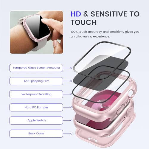 Goton 2-in-1 Waterproof Privacy Case for Apple Watch Screen Protector 44mm SE Series 6 5 4, Front Anti Spy Tempered Glass Face Cover Back Bumper for iWatch Accessories 44 mm - 8