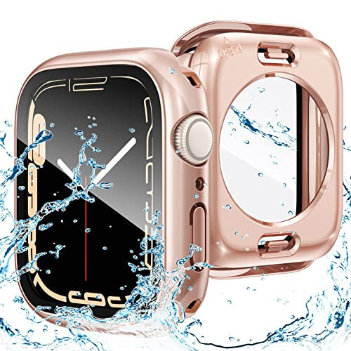 Goton 2 ta 1 da Su o'tkazmaydigan qoplama Apple Watch Ekran himoyasi 44 mm SE 2-chi avlod 6 5 4 seriyalari, 360 daraja himoya qiluvchi shisha yuz qoplami Qattiq kompyuter tamponi + Orqa ramka iWatch aksessuarlari 44 mm - 1